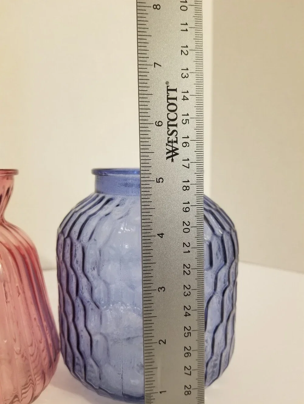 Patriotic American Textured Glass Flower Vases muted Clear Red White Flag Colors